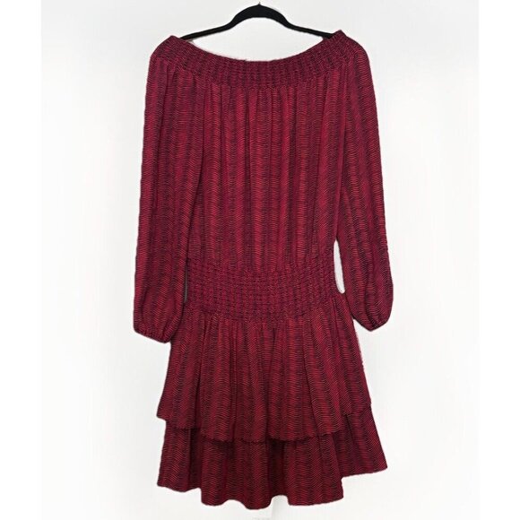 MICHAEL KORS Off-Shoulder Smocked Waist Red Ruffle Flounce Skirt Dress Size 8 - Picture 3 of 8